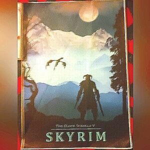 SKYRIM BUNDLE- 2 11.8 x 15.7in HIGH QUALITY VINYL DECORATIONS & DRAGON PENDANT